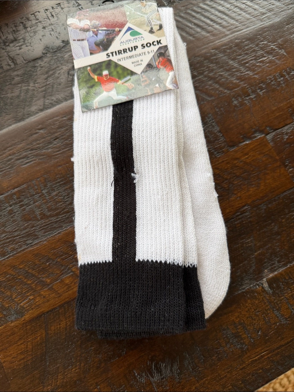 Augusta Sportswear White baseball Stirrup Sock with Black Stripe